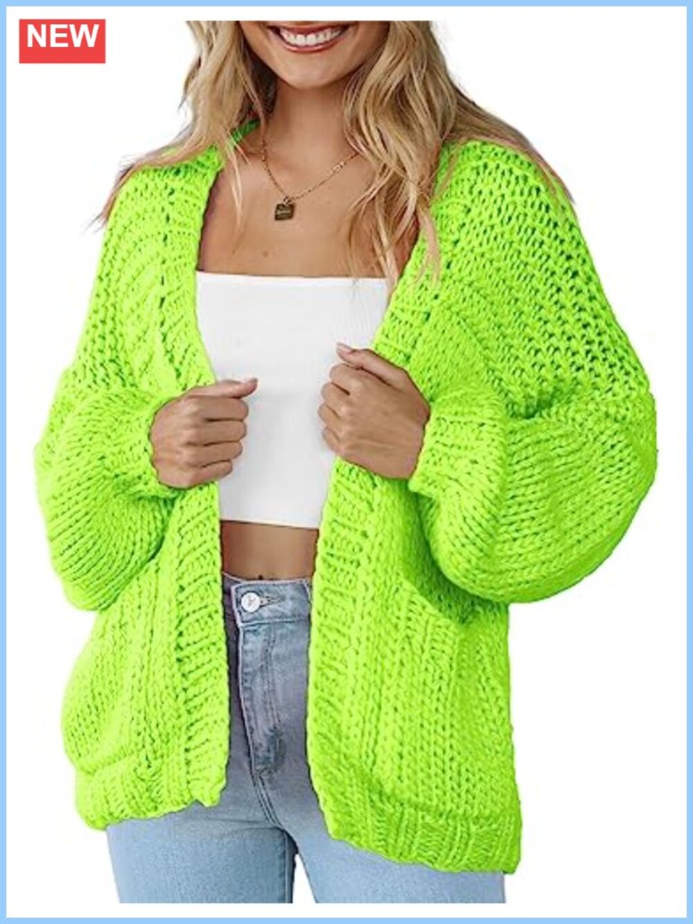 Women's Long Sleeve Open Front Knit Cardigan with Pockets Lightweight